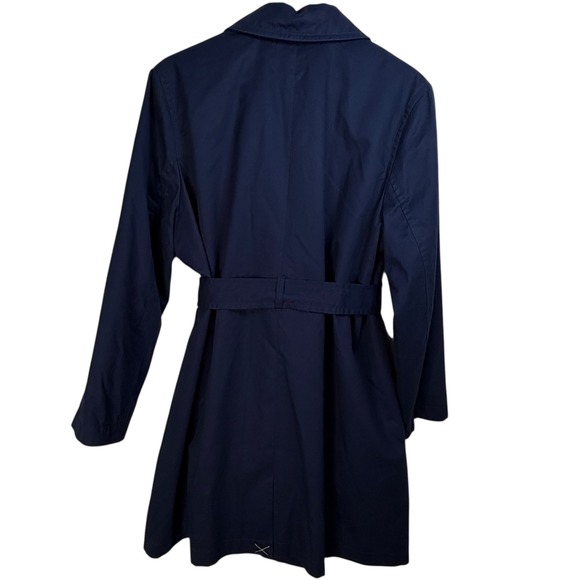 J Crew Women's Double Breasted Belted Trench Coat Navy Blue 100% Cotton Size 16 - Picture 2 of 9